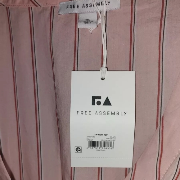 Pink 3/4 Sleeve Fitted Blouse Free Assembly, Size XL, NWT, Peplum, Pink, Stripe - Picture 4 of 10